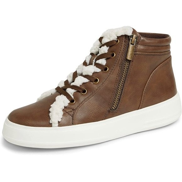 NIB Dearfoams Kinsley Outside Zip & Lace Bootie Faux Fur Detail Platform - Picture 3 of 6